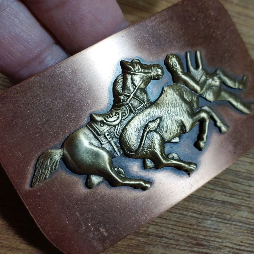 Vintage Belt Buckle Professional Rodeo Calf Roping Western Cowboy Metal Horse